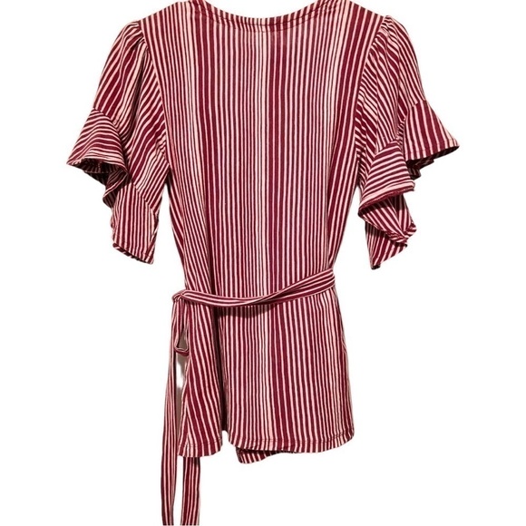 Free People Cache Coeur Top Maroon Red Gray Stripe Bell Sleeve Festive Sz Small - Picture 3 of 8